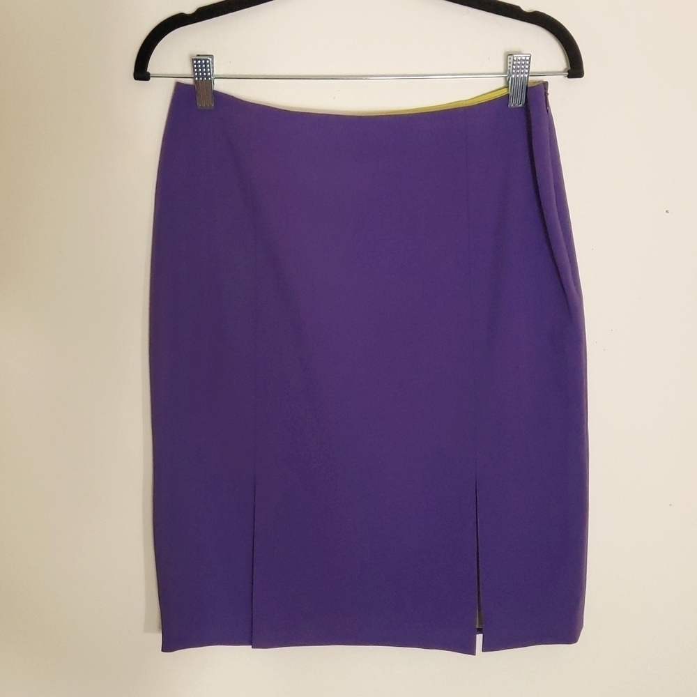 Kenar Purple & Yellow Slitted Career Skirt Size 4